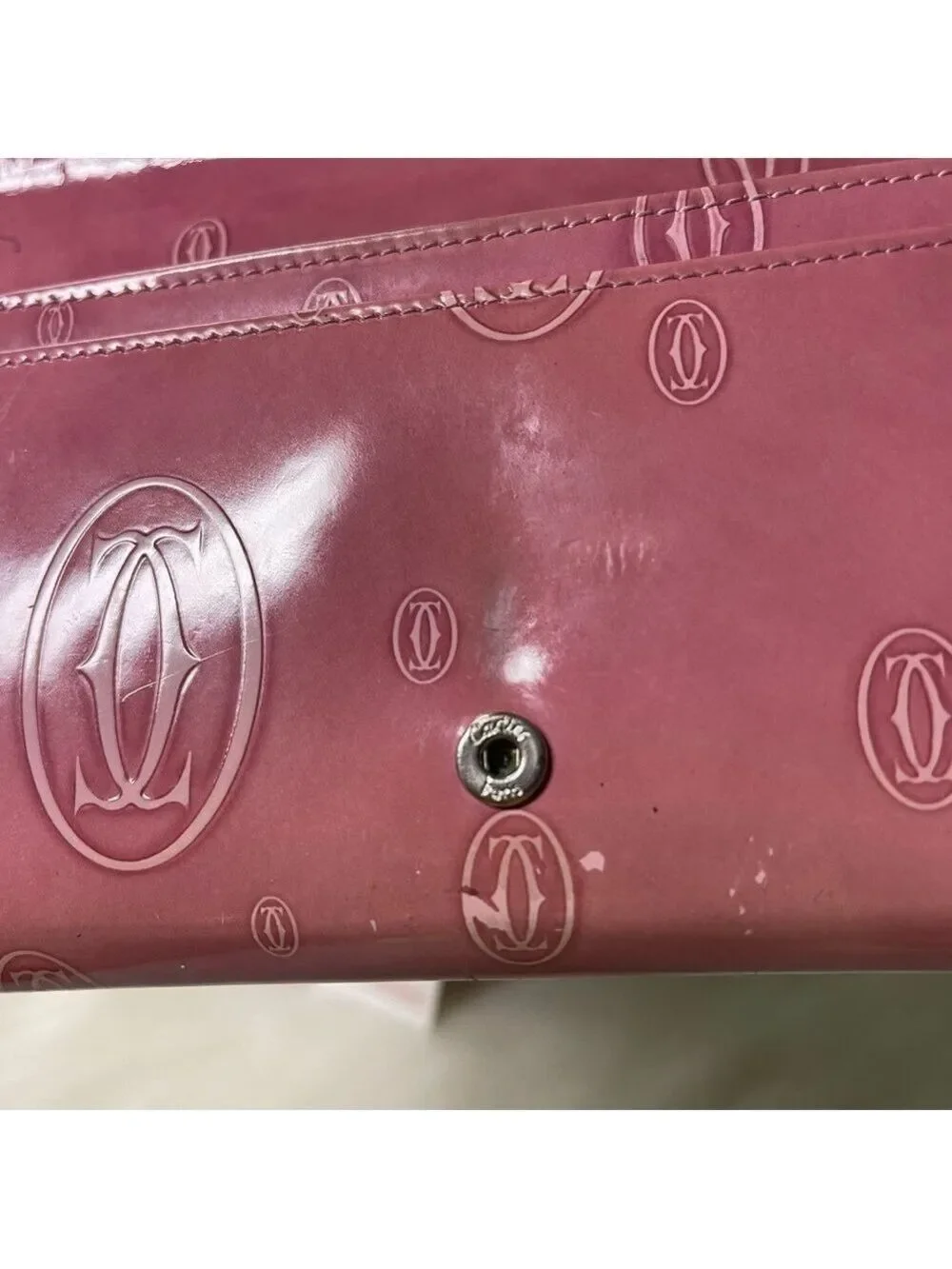 CARTIER MUST DE CARTIER HAPPY BIRTHDAY PINK PATENT LEATHER WALLET AUTHENTIC